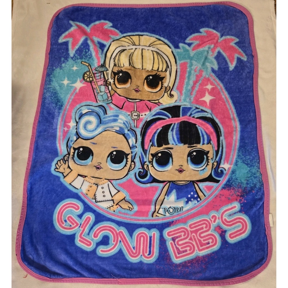 LOL Surprise Fleece Throw Blanket 46x36 Pink Blue MGA Kids Plush Character Blank